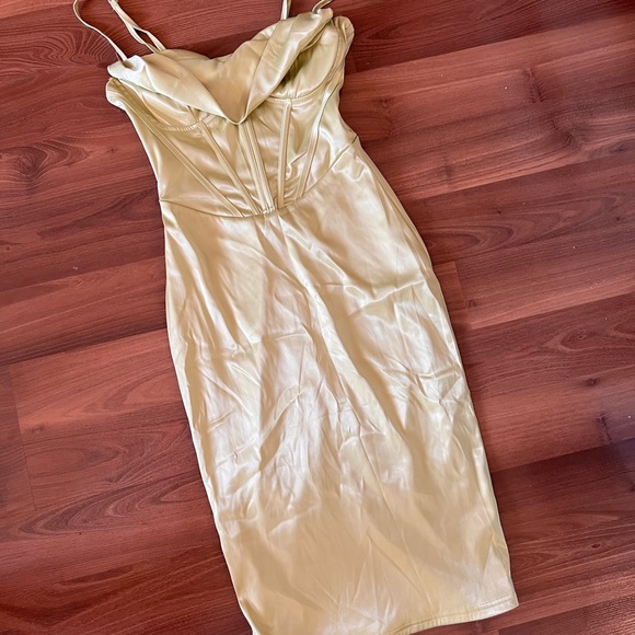 Parthea boning push up padded corset satin dress green - Picture 4 of 7